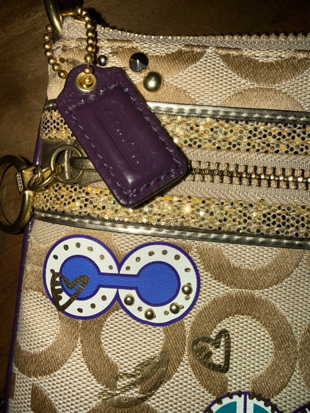 Coach Beige Signature Canvas Wristlet with Purple Accents - Picture 2 of 4